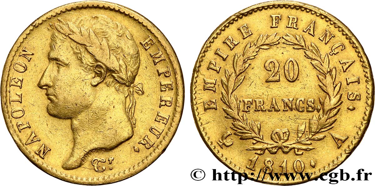 20 francs or Napoléon tête laurée, Empire français 1810 Paris F.516/9 BB 