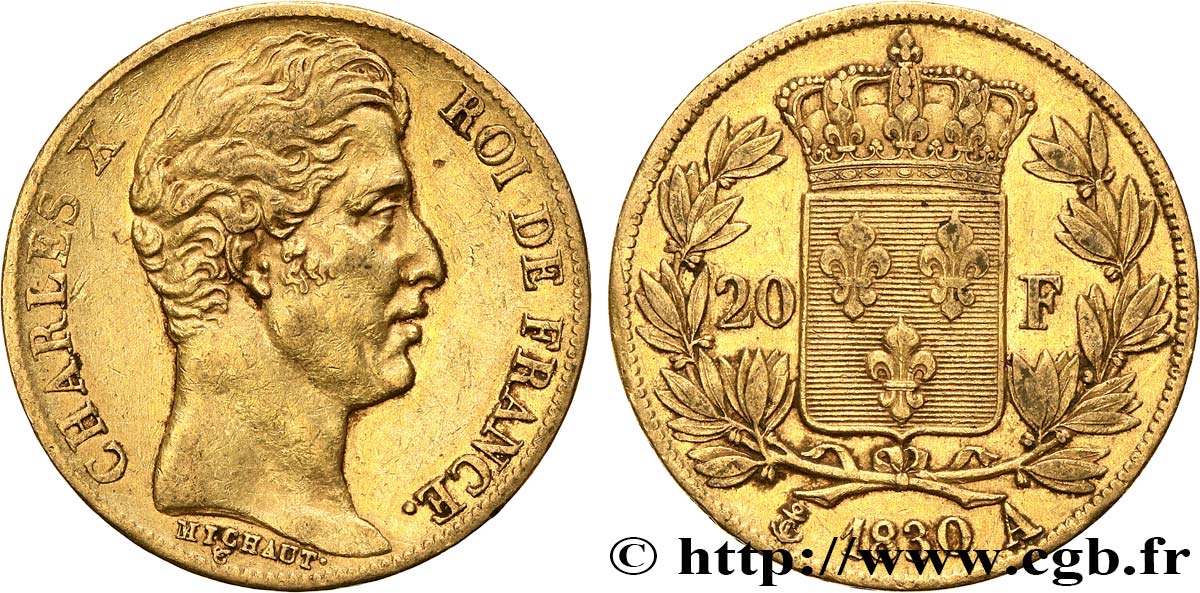 20 francs or Charles X, matrice du revers à cinq feuilles 1830 Paris F.521/6 SS45 