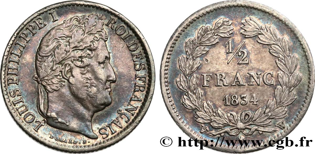 1/2 franc Louis-Philippe 1834 Lille F.182/52 XF 
