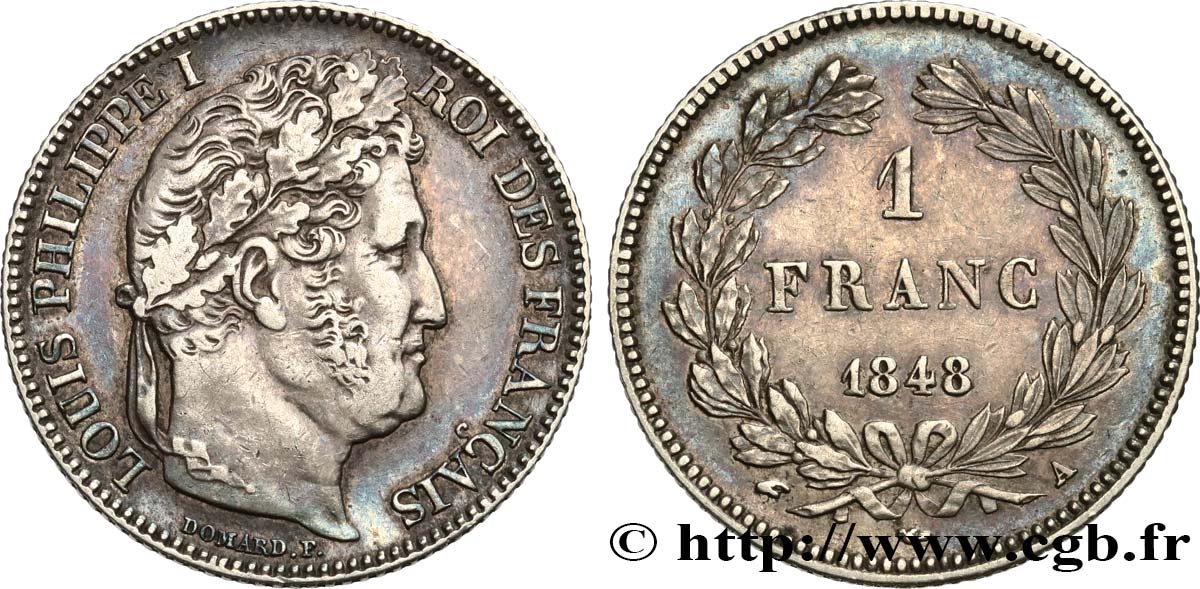 1 franc Louis-Philippe, couronne de chêne 1848 Paris F.210/113 XF 