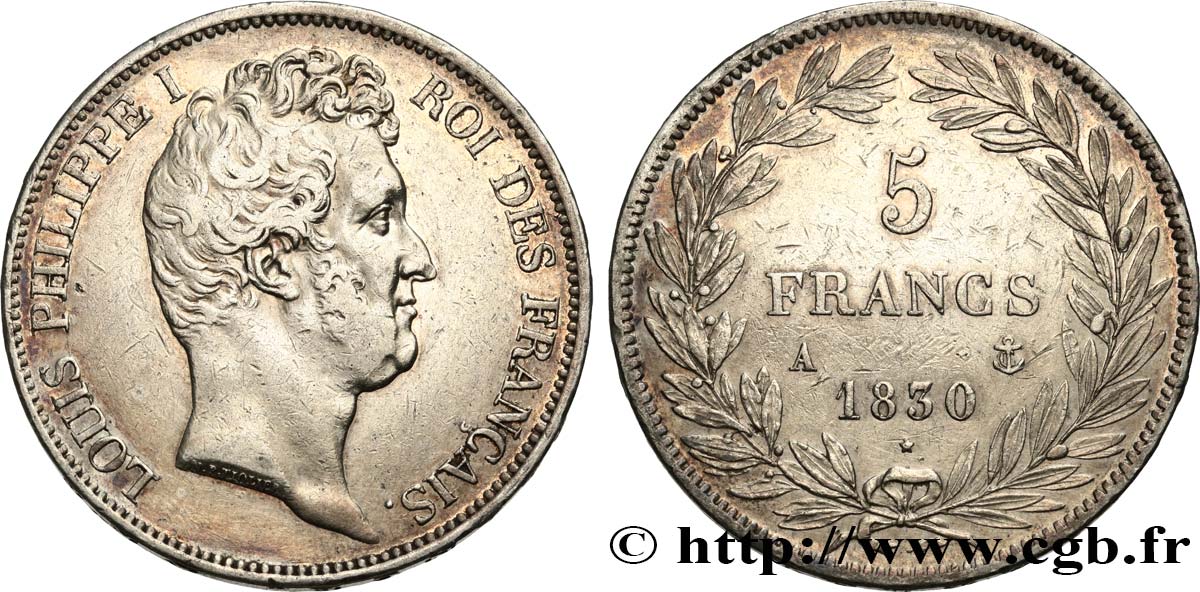 5 francs type Tiolier avec le I, tranche en relief 1830 Paris F.316/1 XF 