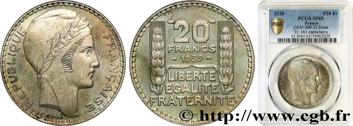 Essai de 20 francs Turin 1939  GEM.200 12 ST65 PCGS
