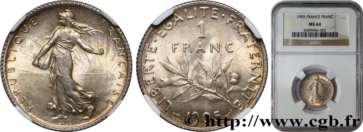1 franc Semeuse 1905 Paris F.217/10 SC64 NGC