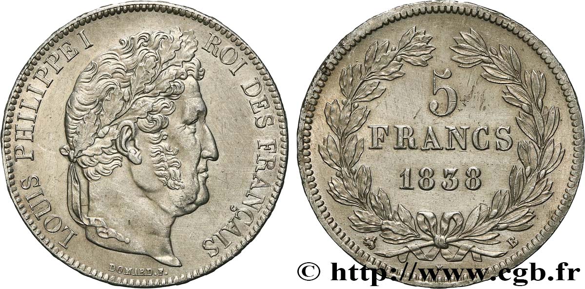 5 francs IIe type Domard 1838 Rouen F.324/69 SUP 