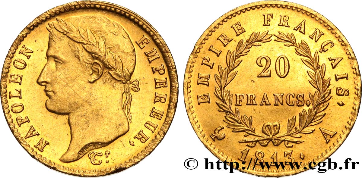20 francs or Napoléon tête laurée, Empire français 1813 Paris F.516/30 SUP+ 