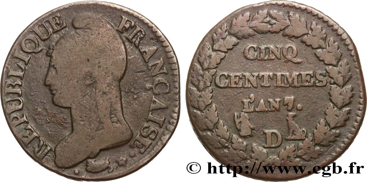 Cinq centimes Dupré, grand module 1799 Lyon F.115/69 BC15 