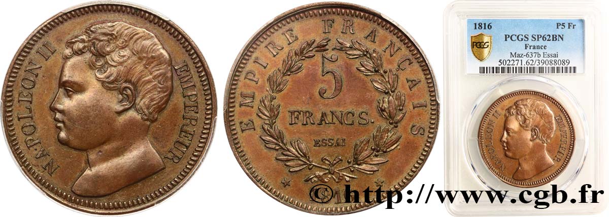 5 francs, essai en bronze 1816  VG.2403  SPL62 PCGS