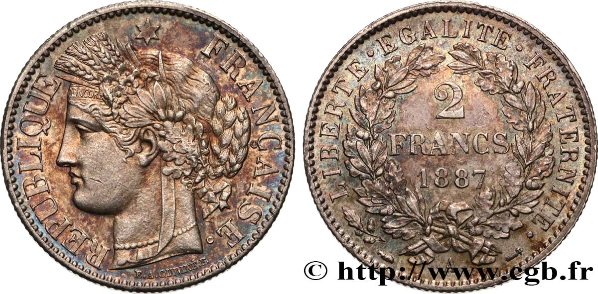 2 francs Cérès, avec légende 1887 Paris F.265/13 EBC60 