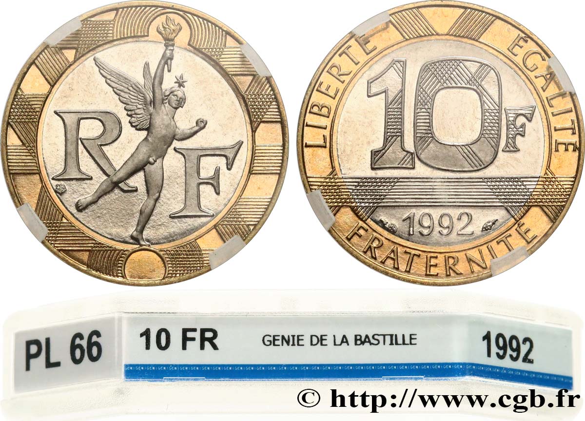 10 francs Génie de la Bastille, Belle Épreuve 1992 Pessac F.375/8 var. ST66 GENI