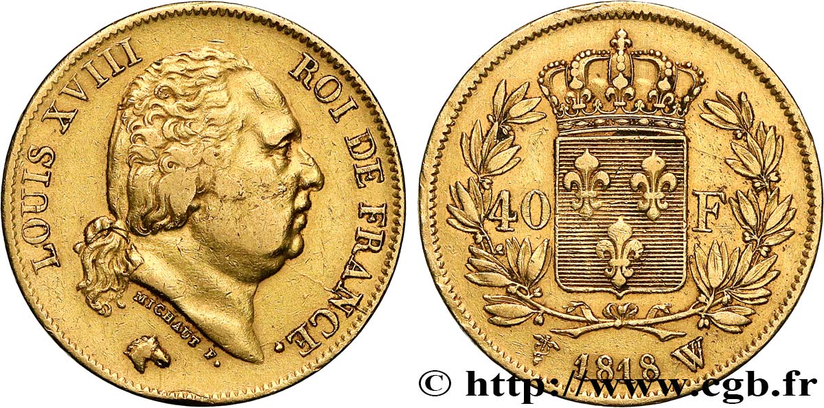 40 francs or Louis XVIII 1818 Lille F.542/8 TTB 