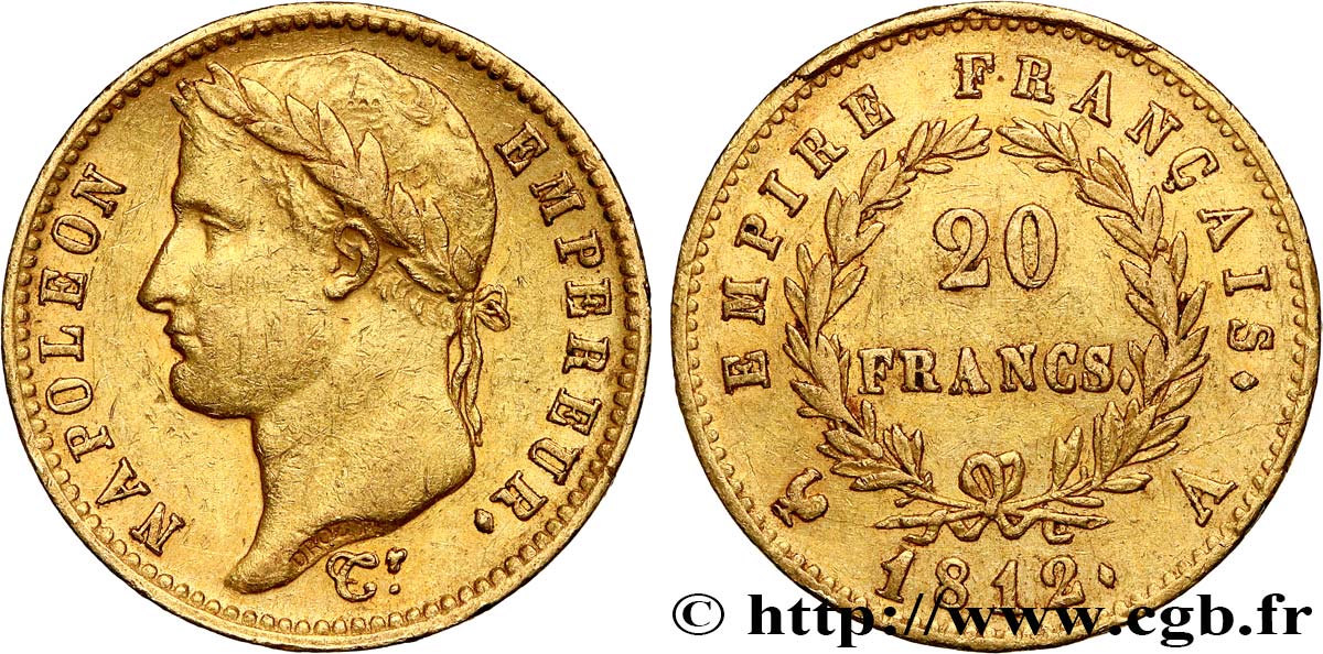 20 francs or Napoléon, tête laurée, Empire français 1812 Paris F.516/22 BB 