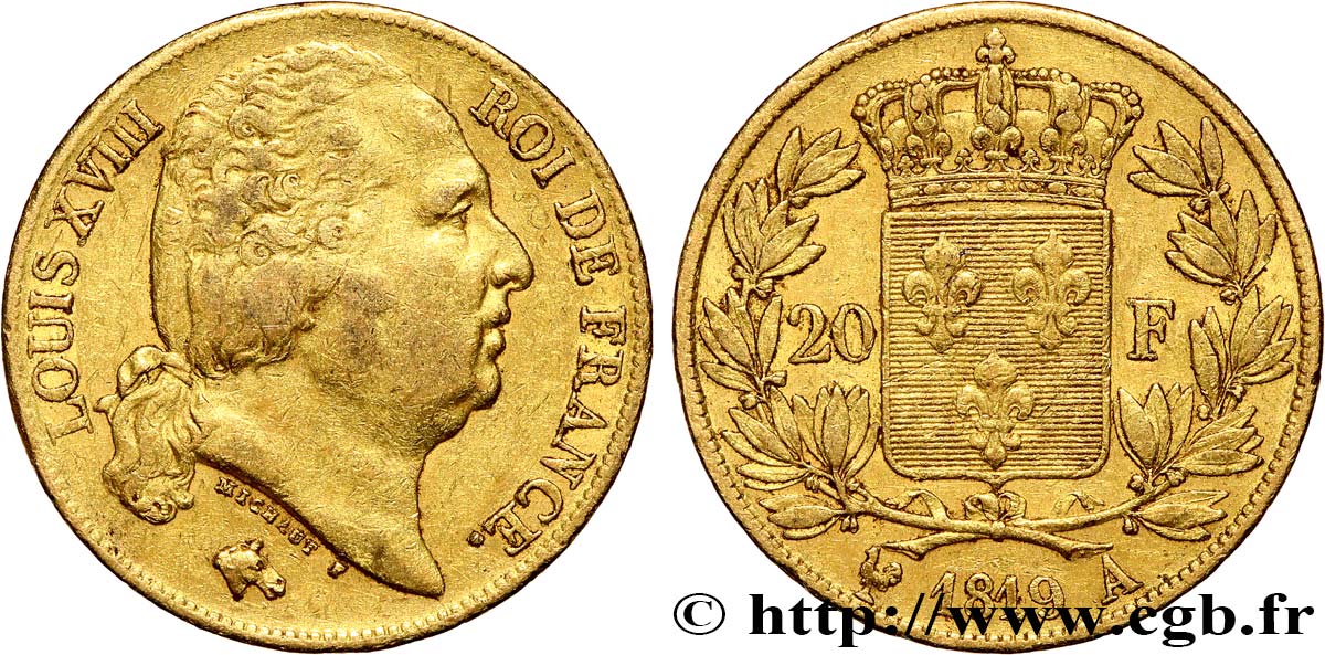 20 francs or Louis XVIII, tête nue 1819 Paris F.519/15 TB+ 