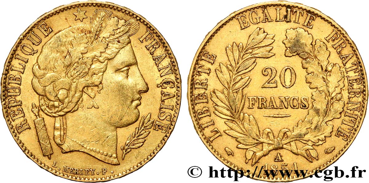 20 francs or Cérès 1851 Paris F.529/4 XF 