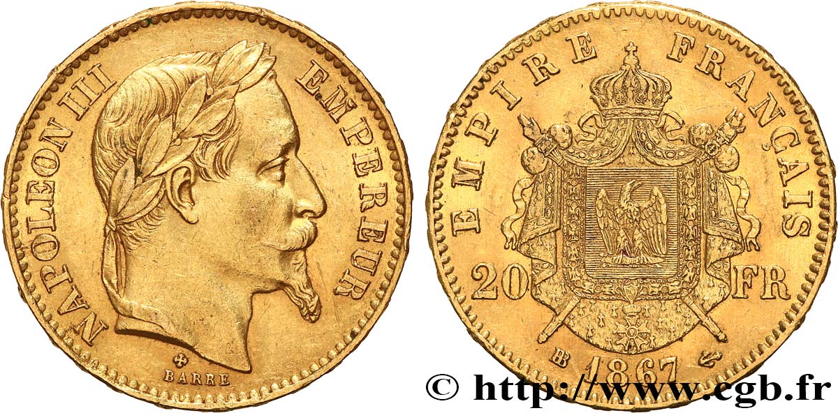 20 francs or Napoléon III, tête laurée 1867 Strasbourg F.532/16 XF 