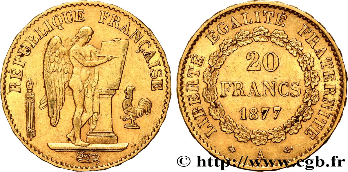 20 francs or Génie, Troisième République 1877 Paris F.533/5 BB 