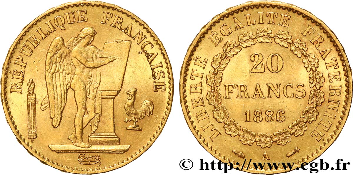 20 francs or Génie, Troisième République 1886 Paris F.533/9 BB 