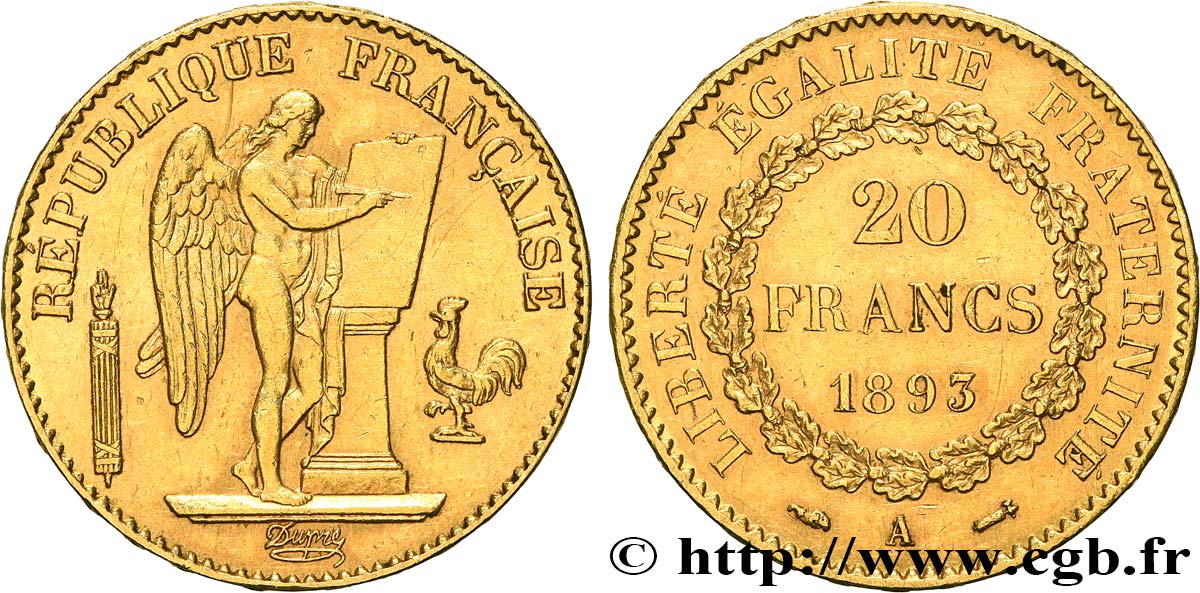 20 francs or Génie, Troisième République 1893 Paris F.533/17 TTB+ 