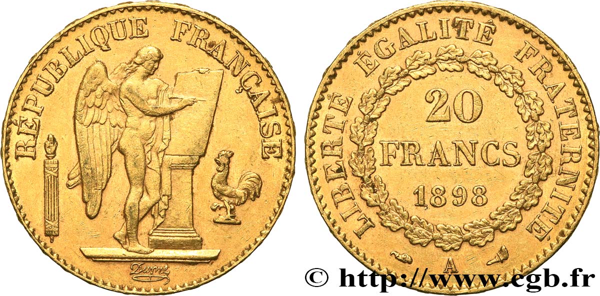 20 francs or Génie, Troisième République 1898 Paris F.533/23 fVZ 