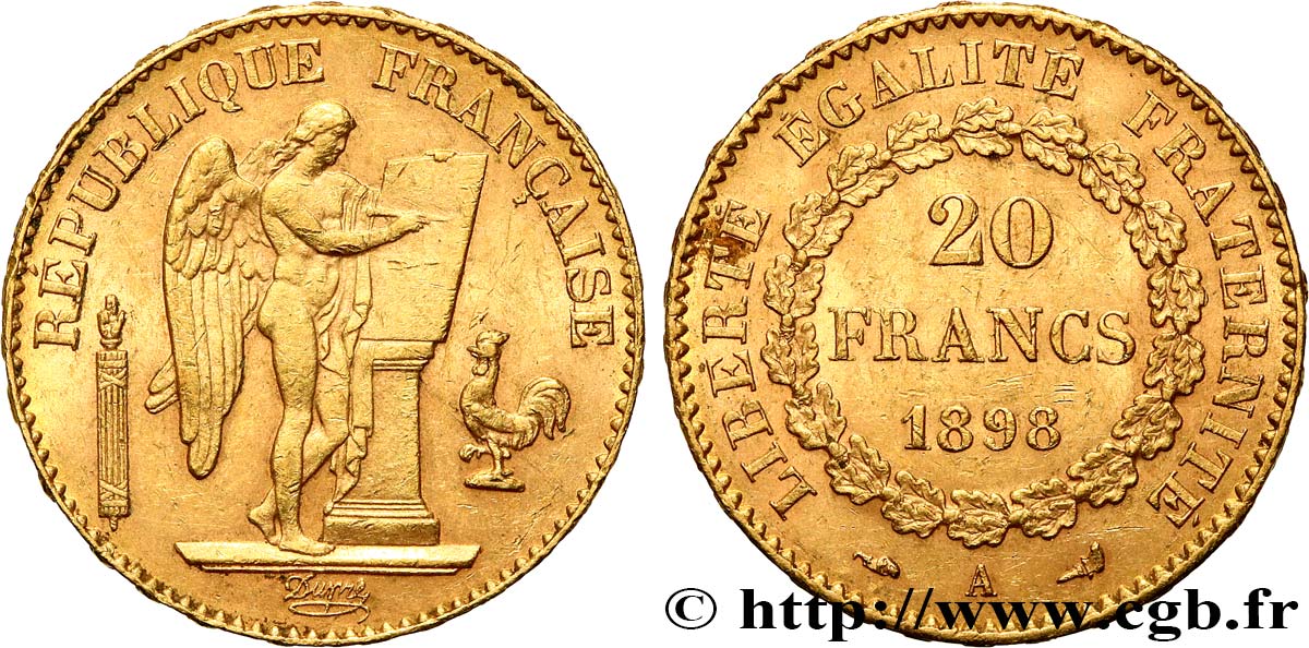 20 francs or Génie, Troisième République 1898 Paris F.533/23 AU 