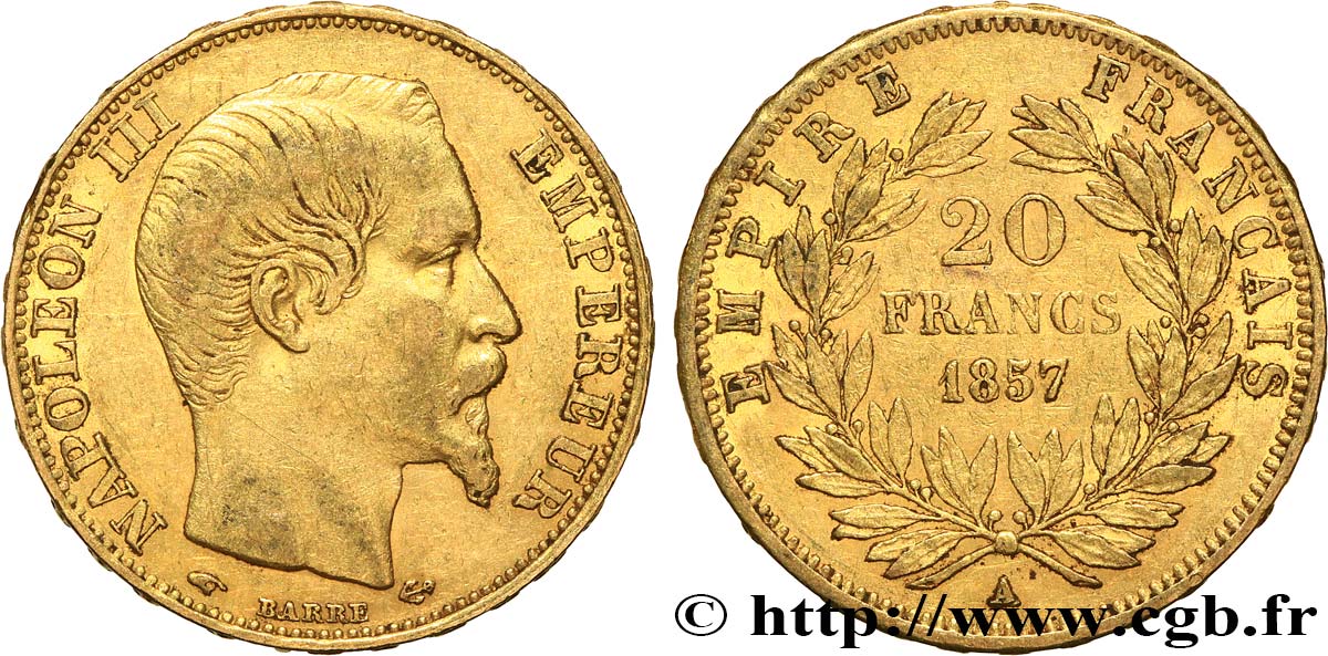 20 francs or Napoléon III, tête nue 1857 Paris F.531/12 TB+ 