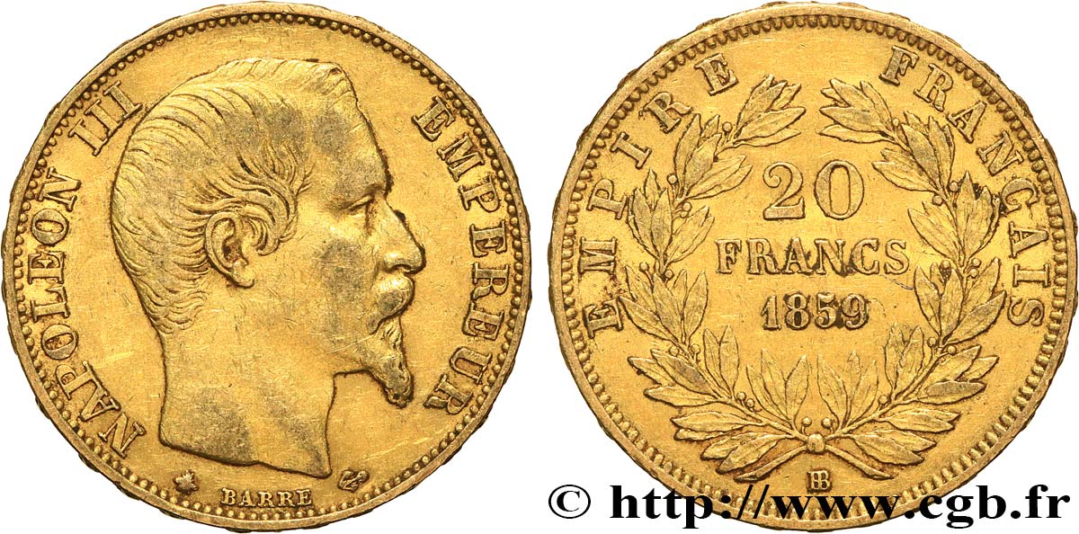 Valeur D'un Louis D'or Napoleon 20 Francs 1859 20 francs or Napoléon III, tête nue 1859 Strasbourg F.531/16 fmd_627973