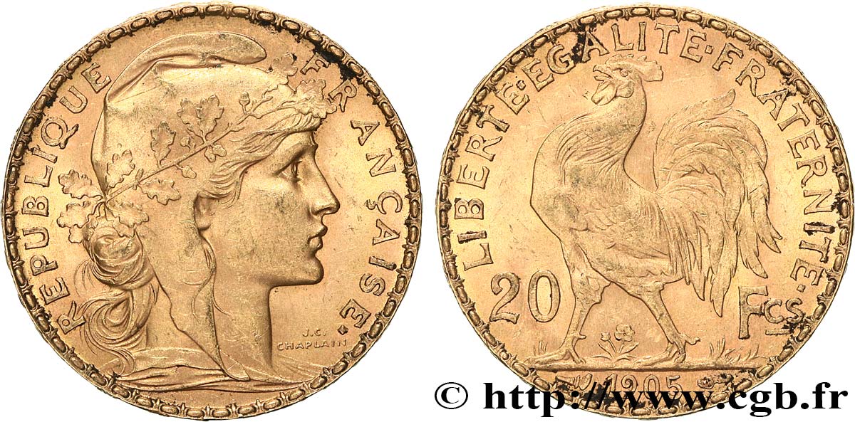 20 francs or Coq, Dieu protège la France 1905 Paris F.534/10 SUP 