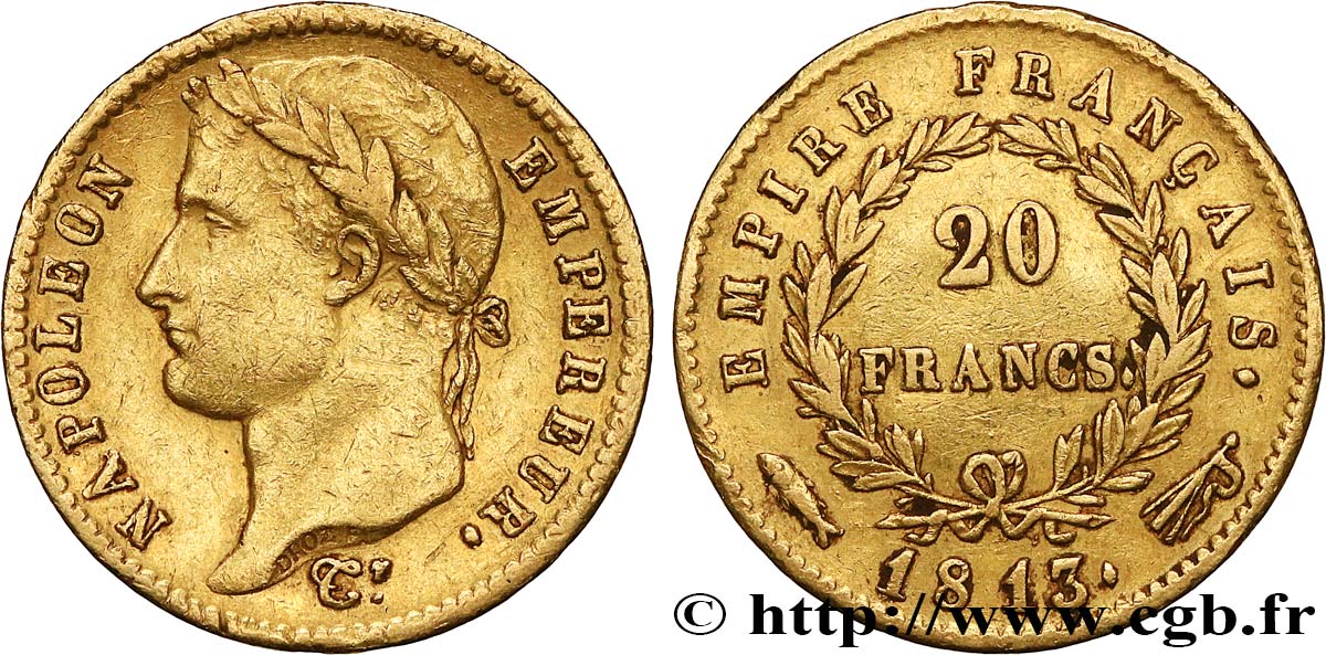 20 francs or Napoléon tête laurée, Empire français 1813 Utrecht F.516/37 TTB40 