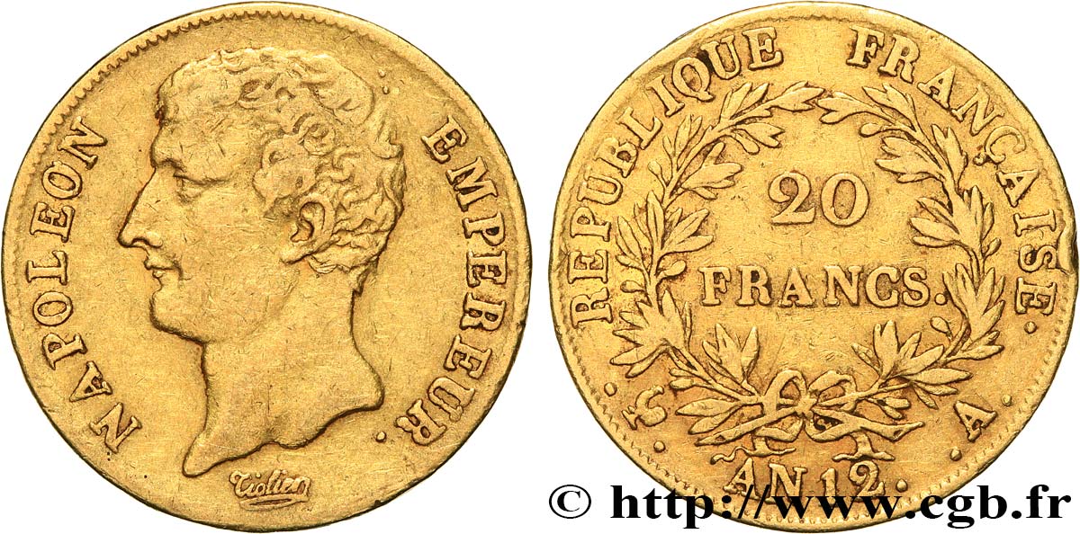 20 francs or Napoléon Empereur, buste intermédiaire 1804 Paris F.511/1 VF35 