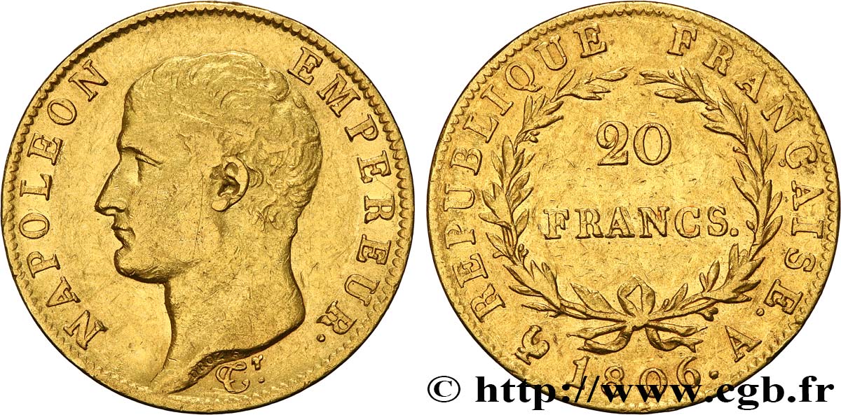 20 francs Napoléon tête nue, calendrier grégorien 1806 Paris F.513/1 TTB 