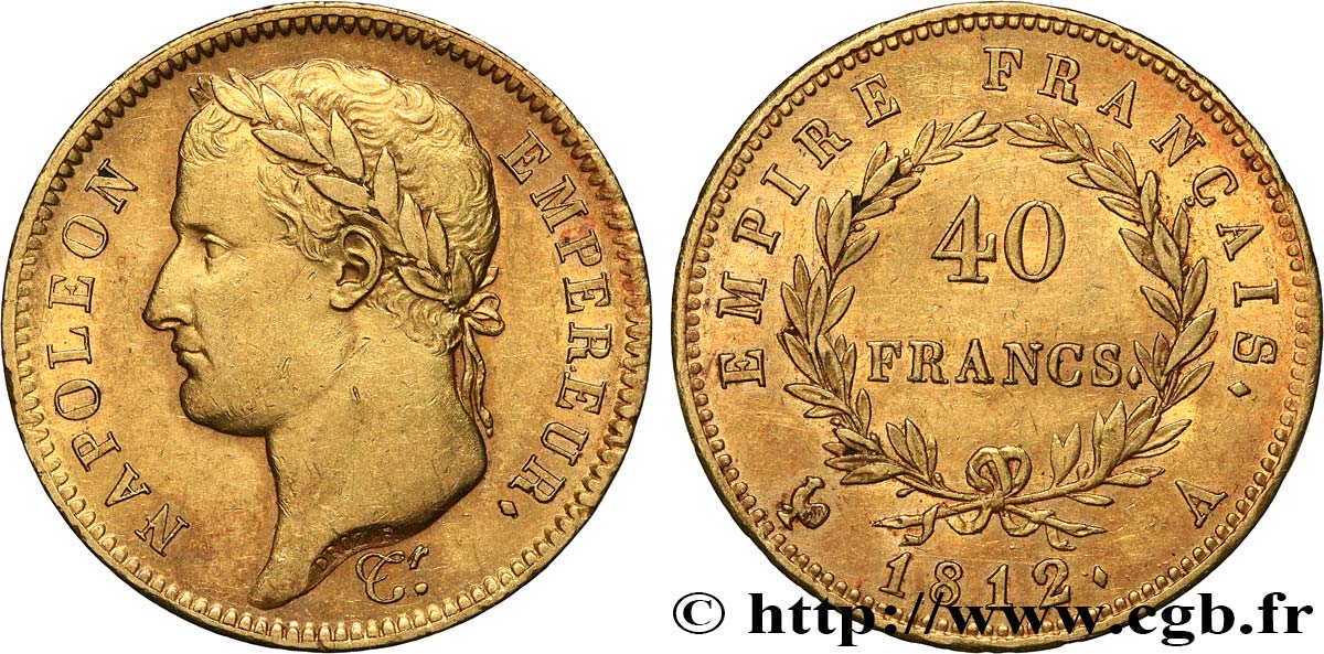 40 francs or Napoléon tête laurée, Empire français 1812 Paris F.541/9 AU 