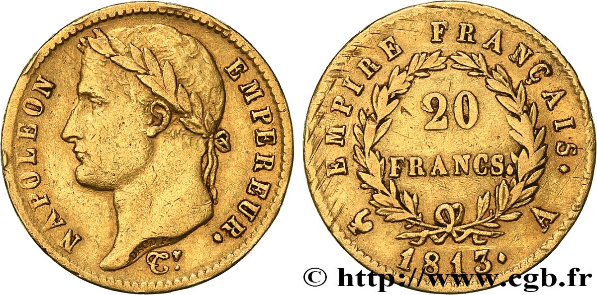 20 francs or Napoléon tête laurée, Empire français 1813 Paris F.516/30 fSS 