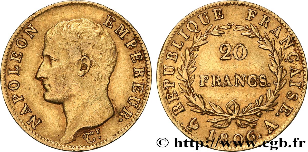 20 francs Napoléon tête nue, calendrier grégorien 1806 Paris F.513/1 TTB45 