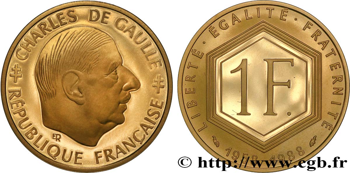 Belle Epreuve Or 1 franc - De Gaulle 1988 Paris F.1000 1 FDC 