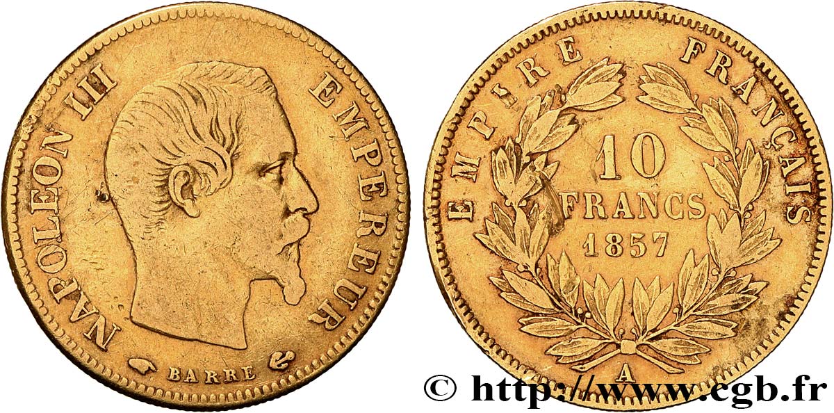 10 francs or Napoléon III, tête nue 1857 Paris F.506/4 MB 