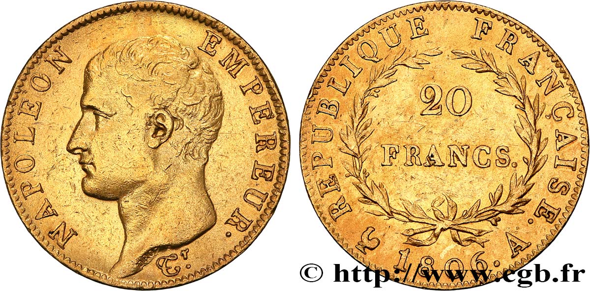 20 francs Napoléon tête nue, calendrier grégorien 1806 Paris F.513/1 BB 