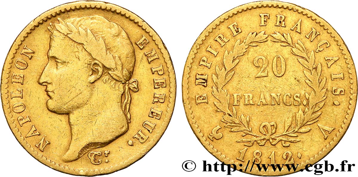 20 francs or Napoléon tête laurée, Empire français 1812 Paris F.516/22 TB+ 