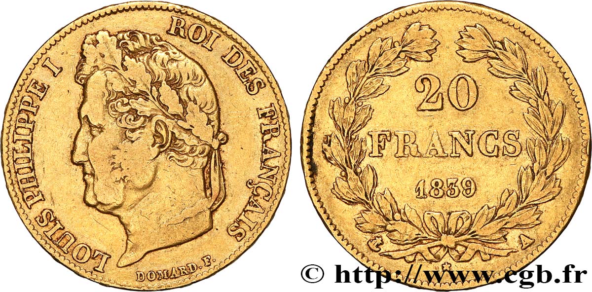 20 francs or Louis-Philippe, Domard 1839 Paris F.527/20 S35 
