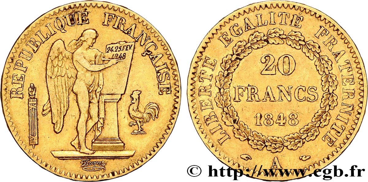 20 francs or Génie, IIe République 1848 Paris F.528/1 BB45 