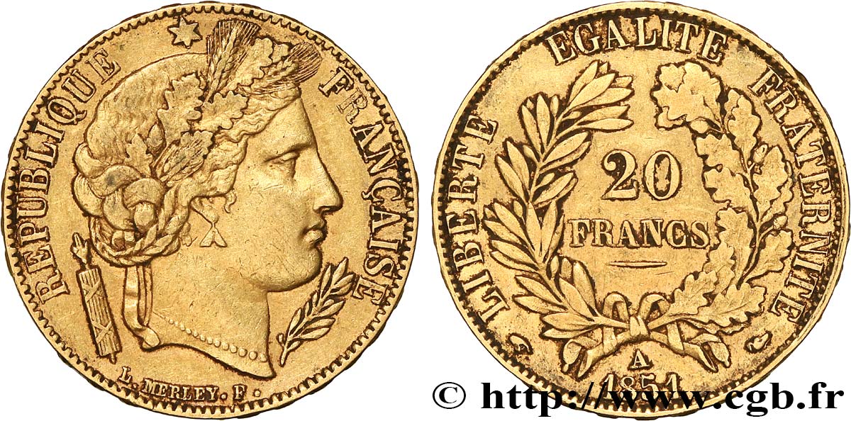 20 francs or Cérès 1851 Paris F.529/4 XF 