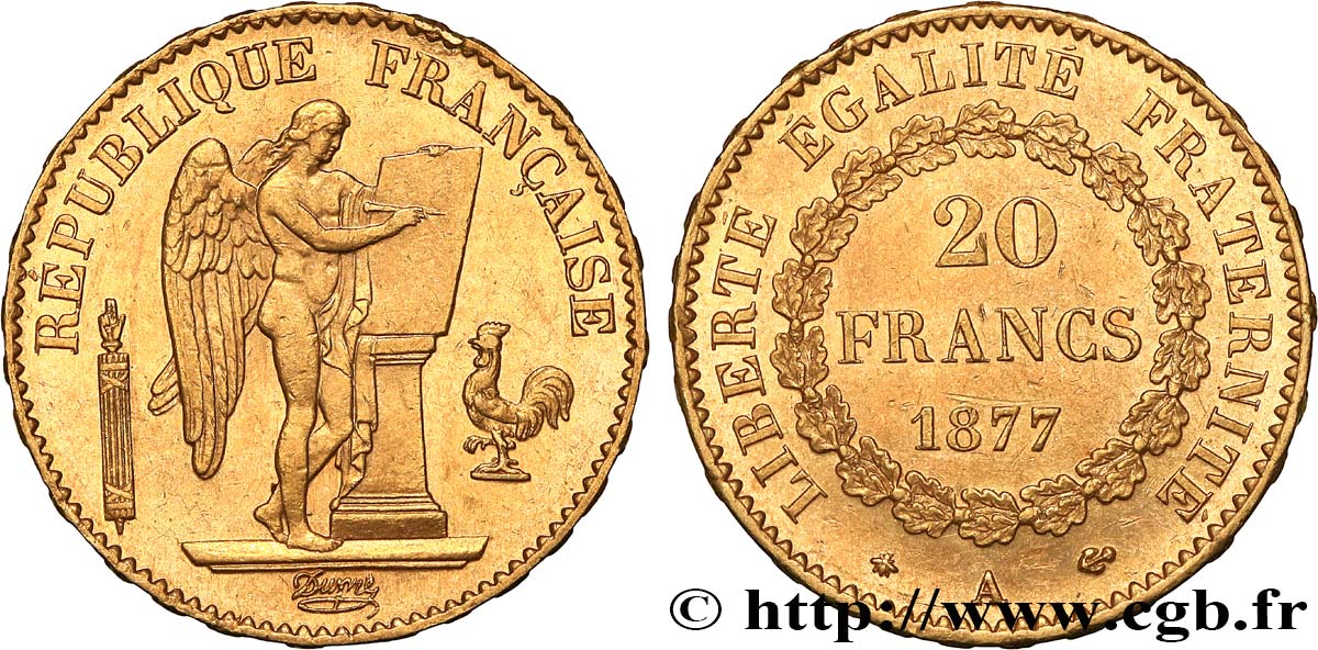 20 francs or Génie, Troisième République 1877 Paris F.533/5 AU58 