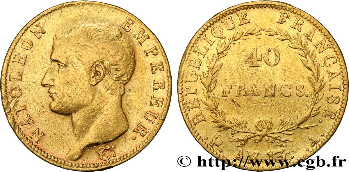 40 francs or Napoléon tête nue, Calendrier révolutionnaire 1805 Paris F.537/1 VF 