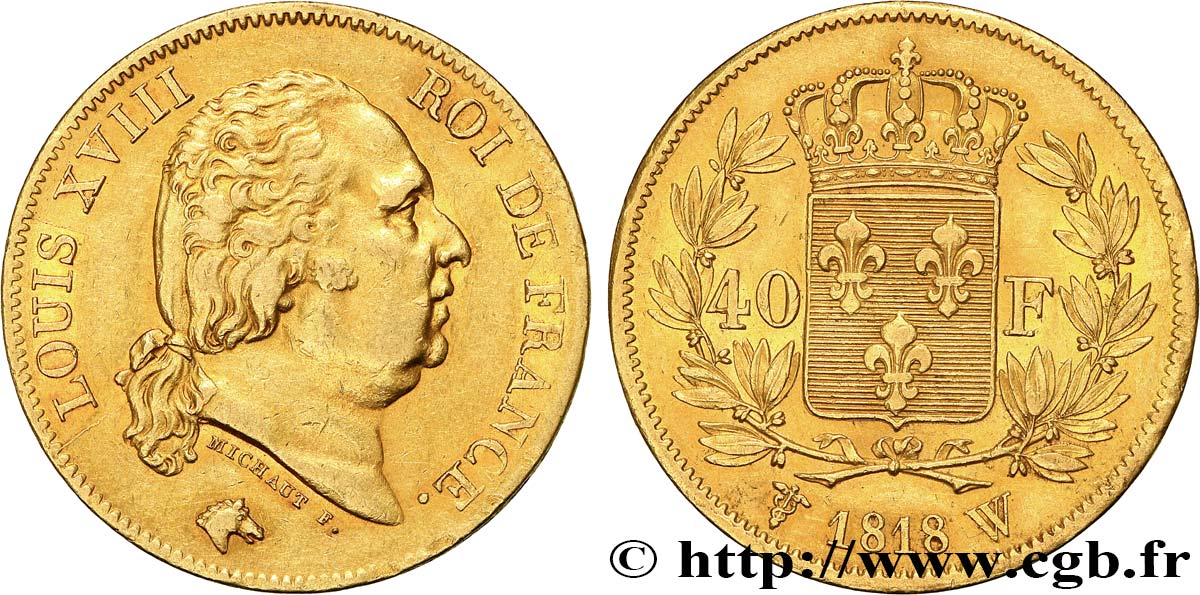 40 francs or Louis XVIII 1818 Lille F.542/8 BB50 