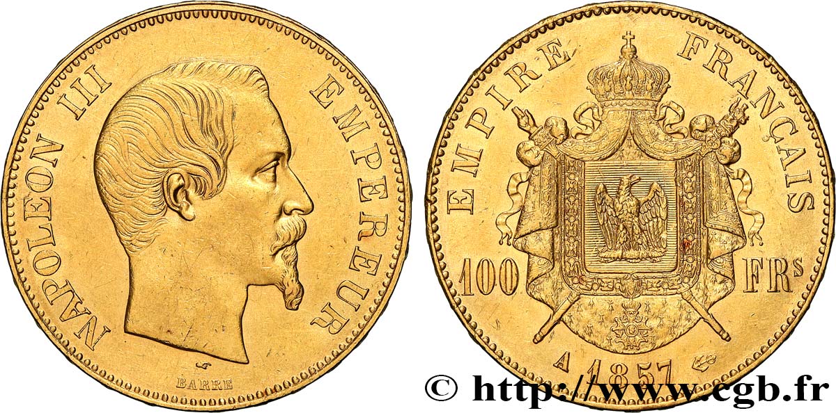 100 francs or Napoléon III, tête nue 1857 Paris F.550/4 SPL58 