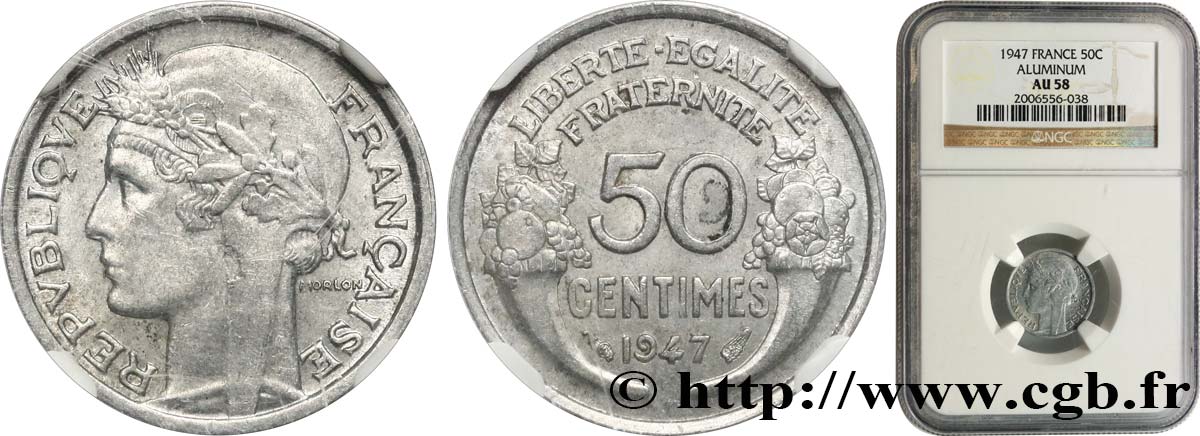 50 centimes Morlon, légère 1947  F.194/10 EBC58 NGC