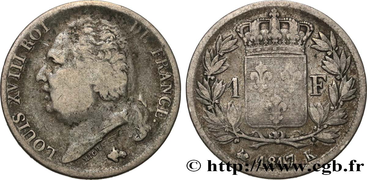 1 franc Louis XVIII 1817 Bordeaux F.206/13 MB20 