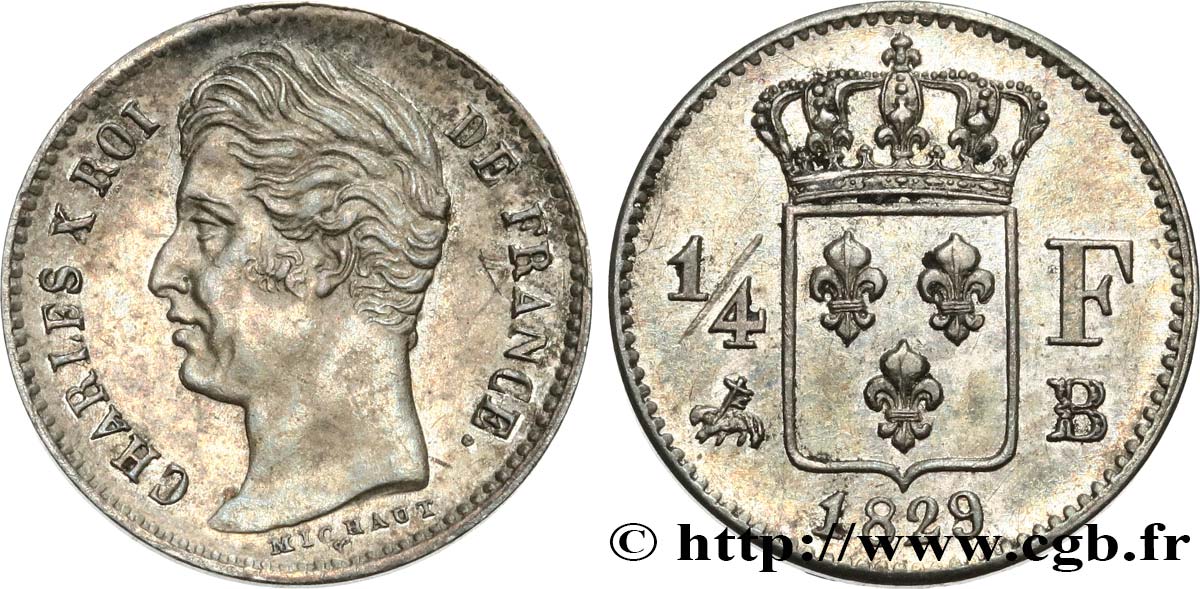 1/4 franc Charles X 1829 Rouen F.164/30 EBC60 