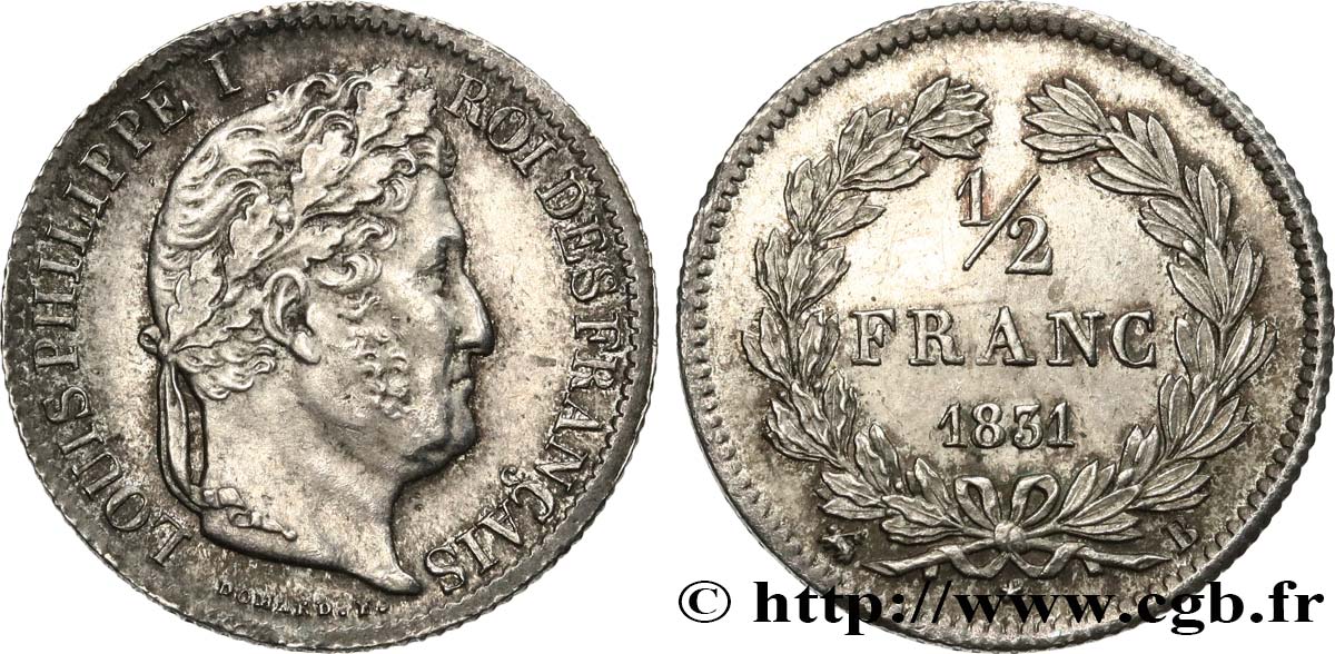 1/2 franc Louis-Philippe 1831 Rouen F.182/2 AU50 