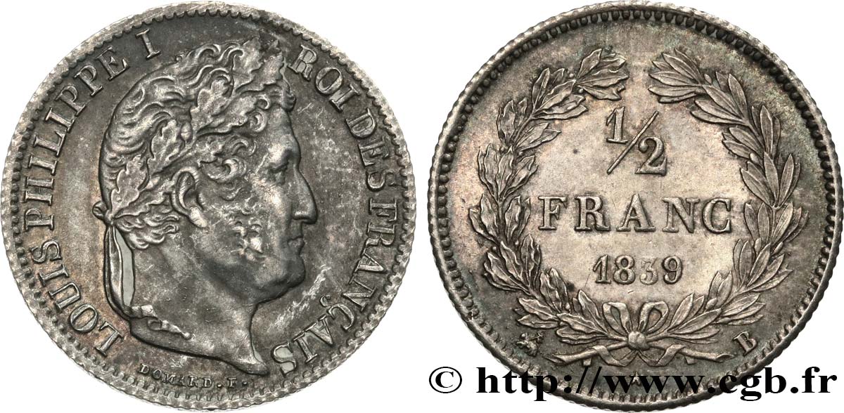 1/2 franc Louis-Philippe 1839 Rouen F.182/79 AU50 
