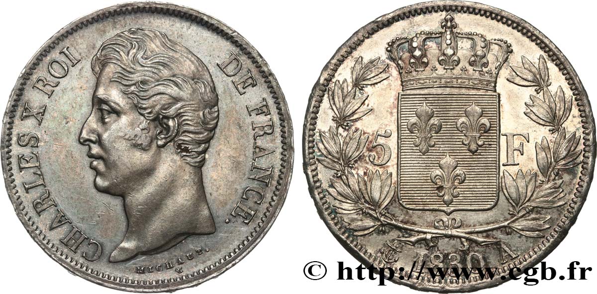 5 francs Charles X 2e type, tranche en relief 1830 Paris F.312/1 MBC45 