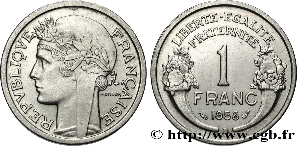 1 franc Morlon, légère 1958 Beaumont-Le-Roger F.221/22 MS62 